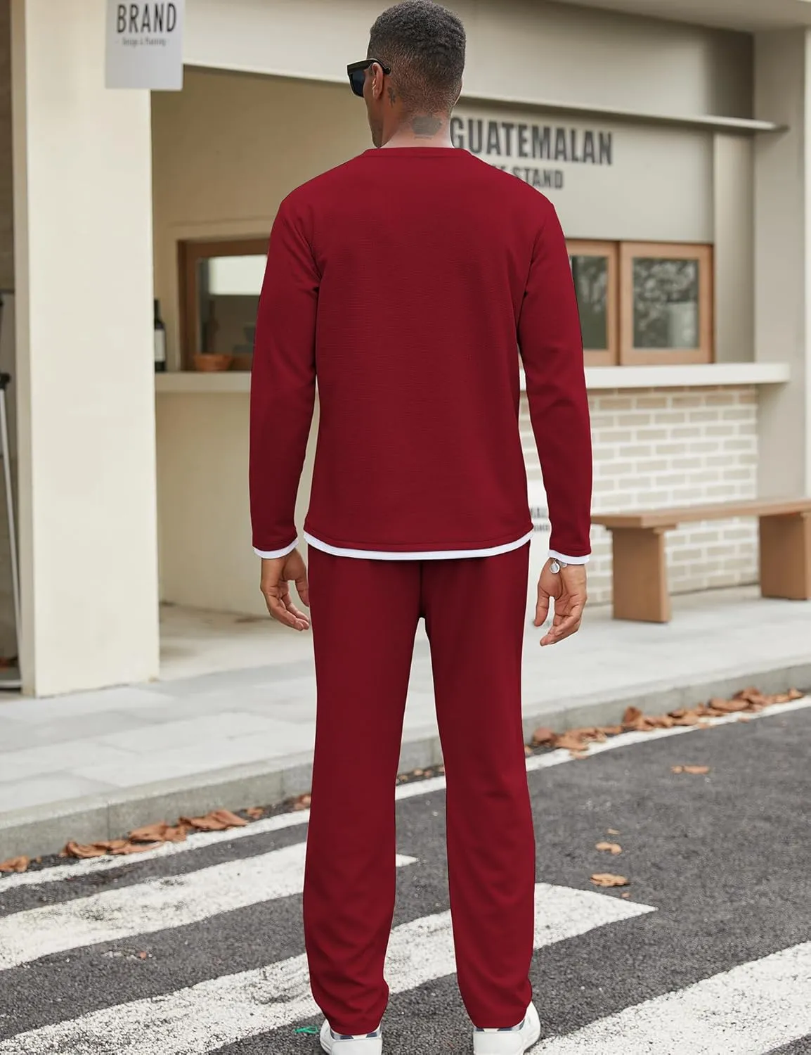 Babioboa Men's Long Sleeve Tracksuit Winter T Shirt & Pants set 2 Pockets Oversize Two Piece Casual Daily Duty-off