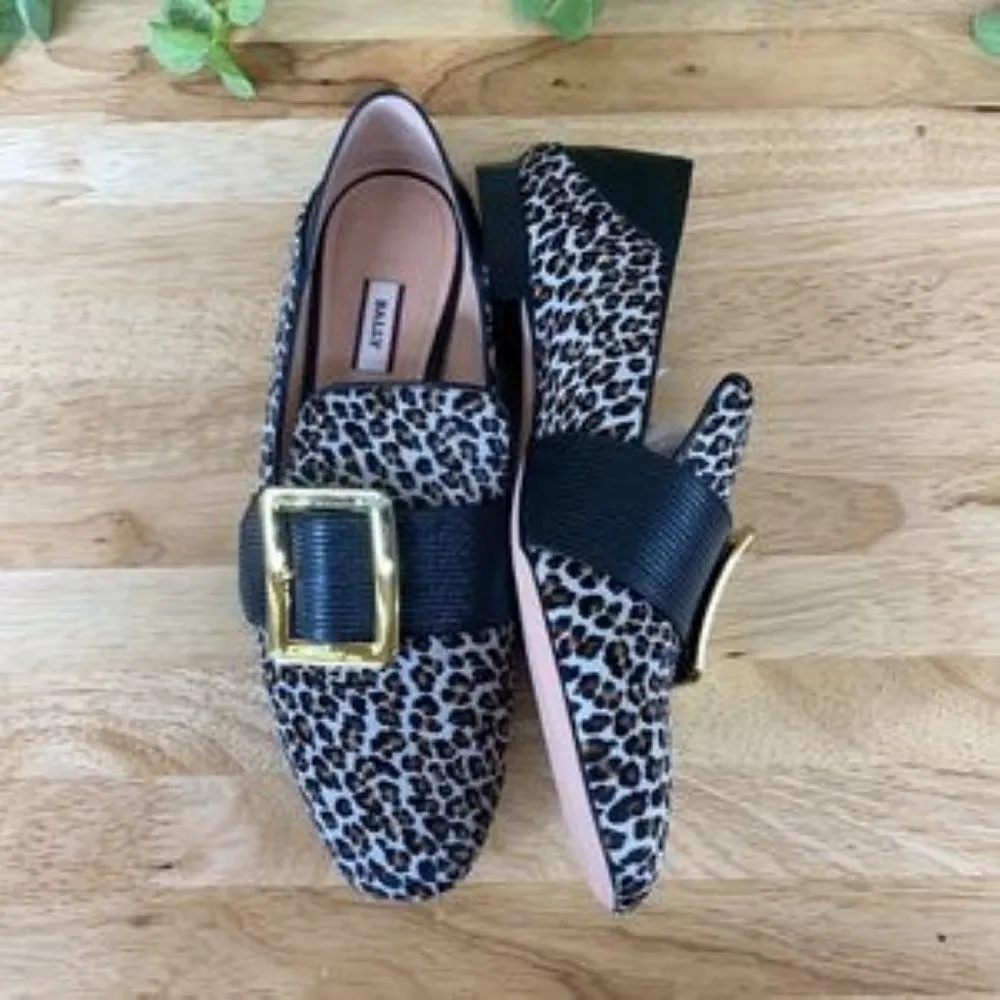 Bally | Janelle Leopard Print Calf Hair Smoking Loafers | Multi | Size 38