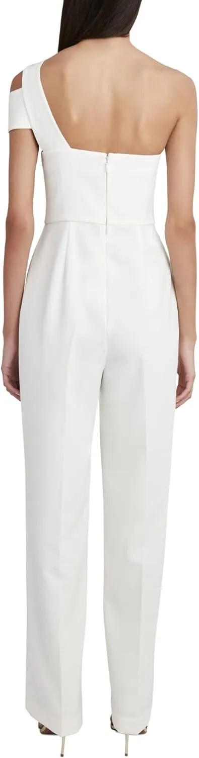 BCBGMAXAZRIA Women's One Shoulder Wide Leg Jumpsuit Double Strap Functional Pocket One Piece