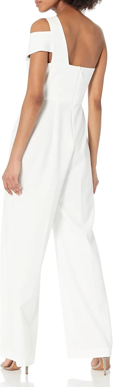 BCBGMAXAZRIA Women's One Shoulder Wide Leg Jumpsuit Double Strap Functional Pocket One Piece