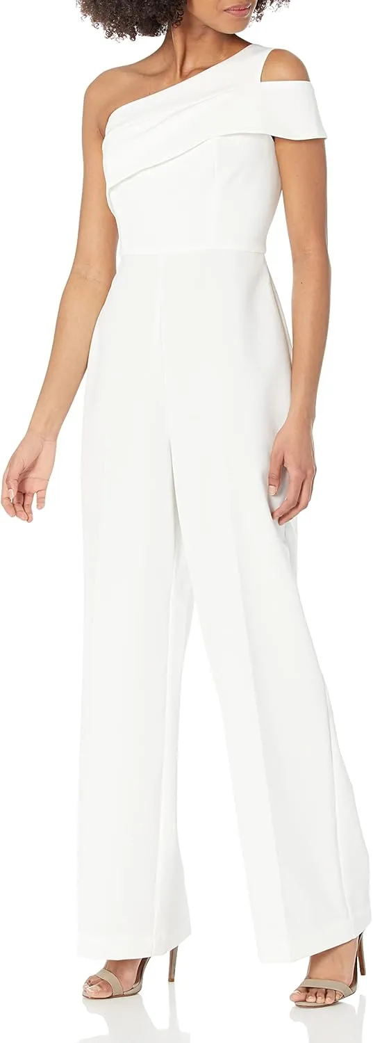 BCBGMAXAZRIA Women's One Shoulder Wide Leg Jumpsuit Double Strap Functional Pocket One Piece