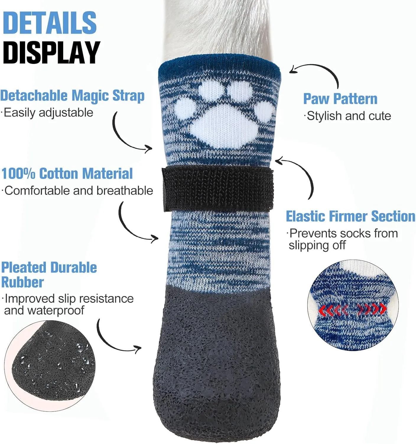 BEAUTYZOO Anti Slip Dog Socks Boots, Dog Shoes for Hot/Cold Pavement Snow Rain Days,Waterproof Grip Dog Booties Paw Protector for Hardwood Floor, Prevent Licking for Small Medium Large Senior Old Dogs