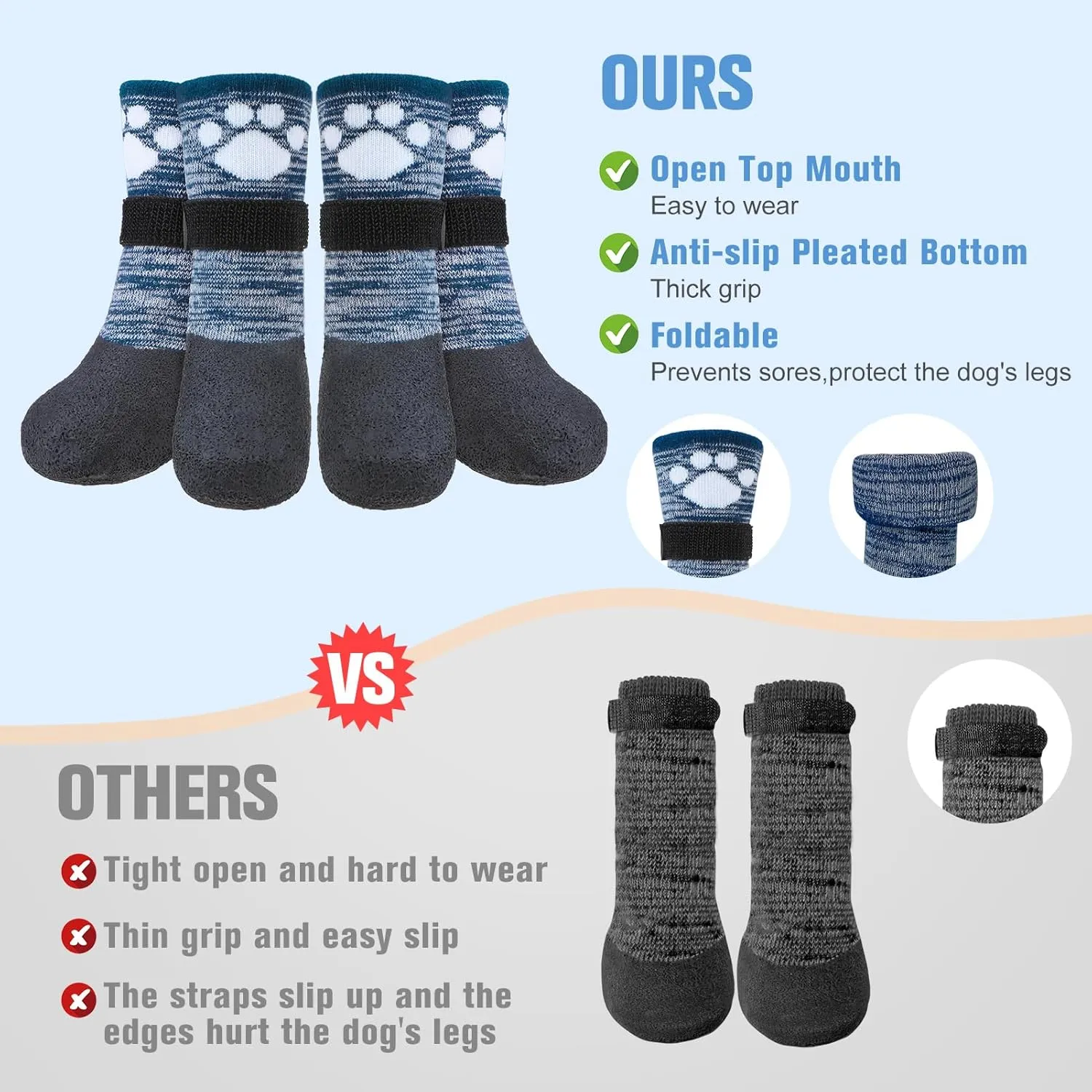 BEAUTYZOO Anti Slip Dog Socks Boots, Dog Shoes for Hot/Cold Pavement Snow Rain Days,Waterproof Grip Dog Booties Paw Protector for Hardwood Floor, Prevent Licking for Small Medium Large Senior Old Dogs