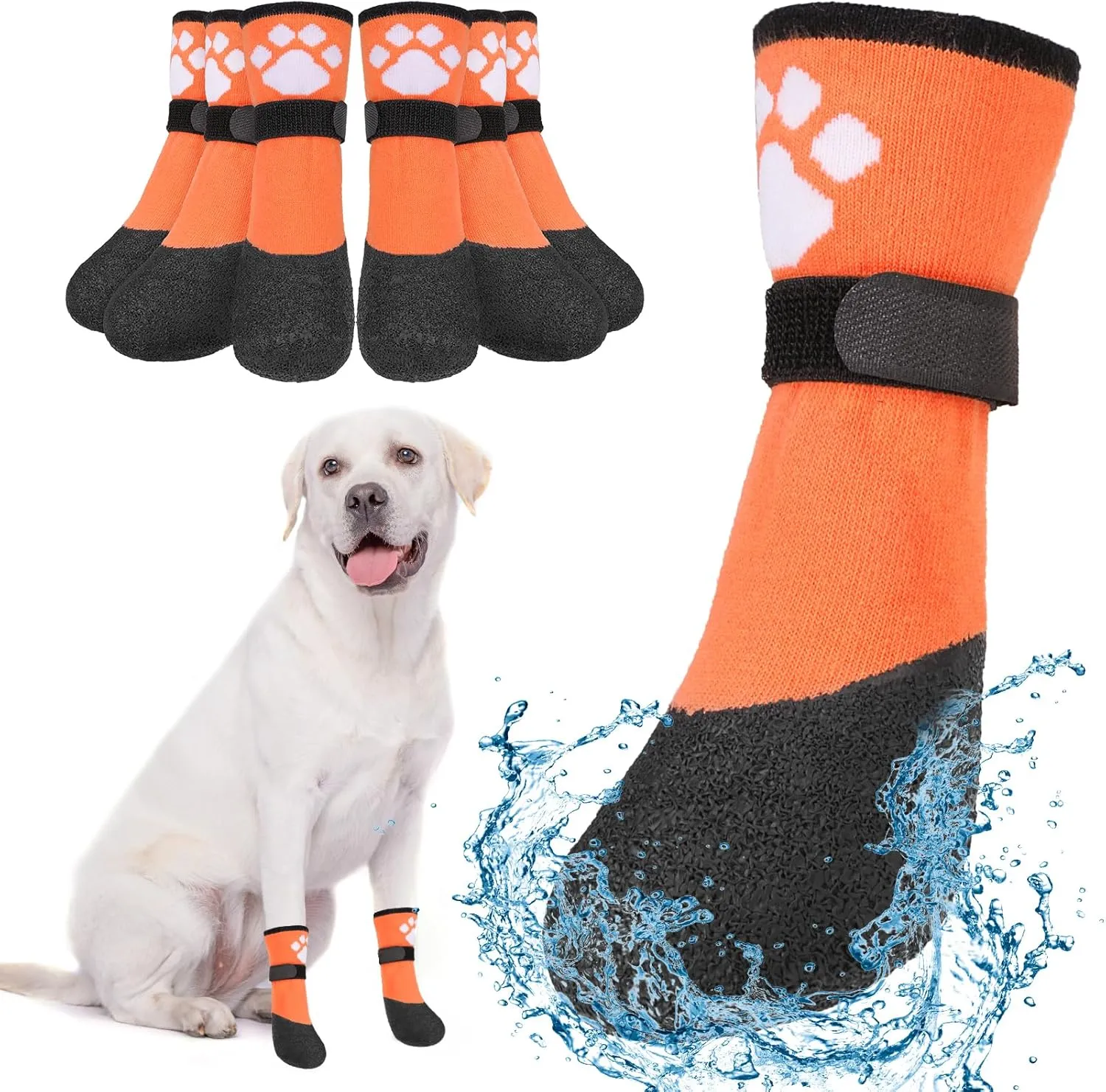 BEAUTYZOO Dog Boots for Medium Dogs, Dog Boots & Paw Protectors for Winter Snowy Day Summer Hot Pavement, Waterproof Dog Booties for Hardwood Floors, 6 PCS Grip Socks Shoes for Dogs, Orange M