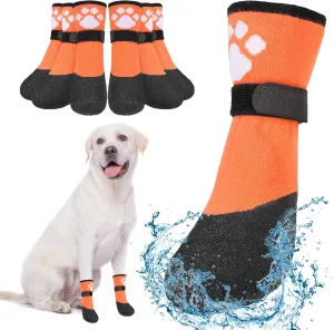 BEAUTYZOO Dog Boots for Medium Dogs, Dog Boots & Paw Protectors for Winter Snowy Day Summer Hot Pavement, Waterproof Dog Booties for Hardwood Floors, 6 PCS Grip Socks Shoes for Dogs, Orange M