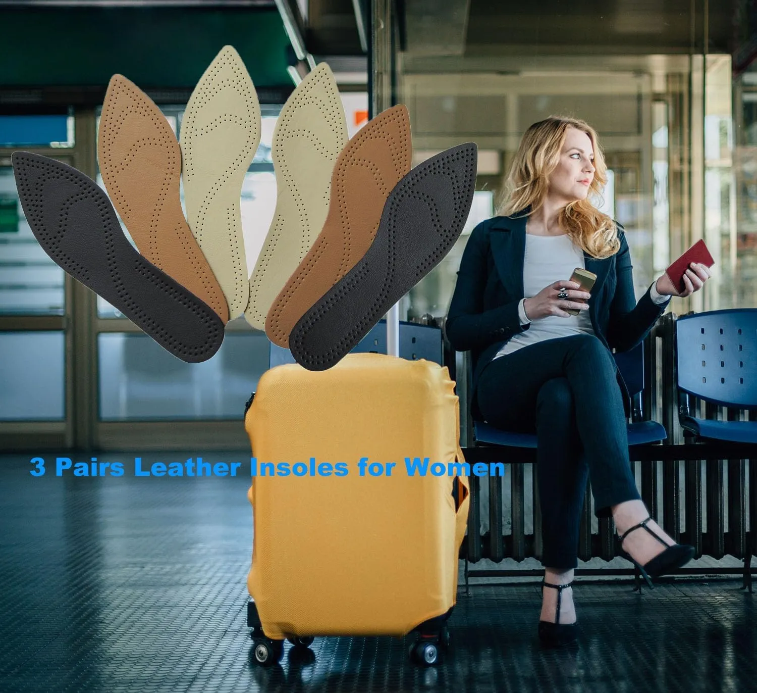 Bellcon Leather Inserts for Women High Heels Thin Leather Shoes Insoles for Women Pointed Shoes Sole Liners Replacement for Boots Nonslip Shoes Pads, 3 Pairs/Womens 9-10 M US