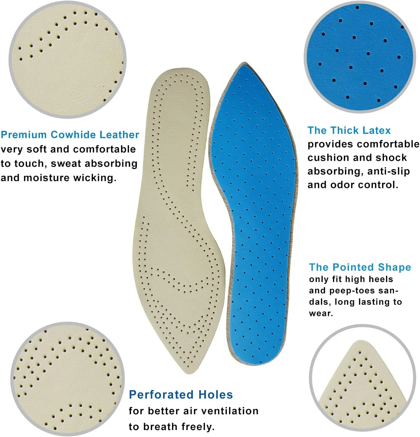 Bellcon Leather Inserts for Women High Heels Thin Leather Shoes Insoles for Women Pointed Shoes Sole Liners Replacement for Boots Nonslip Shoes Pads, 3 Pairs/Womens 9-10 M US