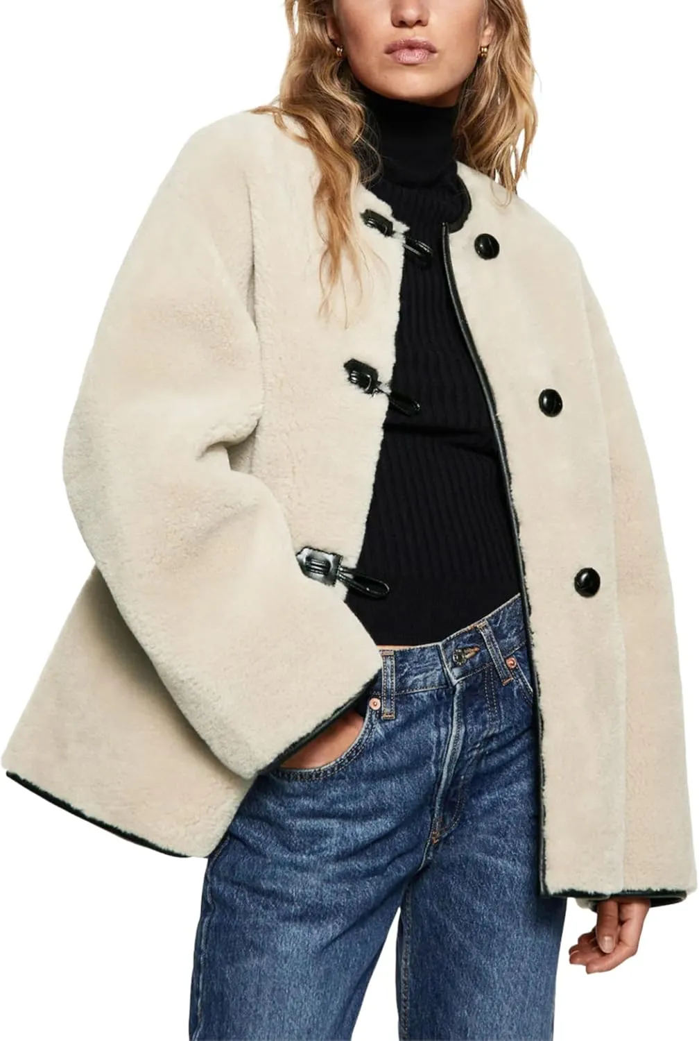 Bianstore Women’s Sherpa Fleece Jackets Casual Long Sleeve Buttons Faux Fur Coat Winter Outwear