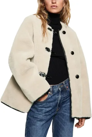 Bianstore Women’s Sherpa Fleece Jackets Casual Long Sleeve Buttons Faux Fur Coat Winter Outwear