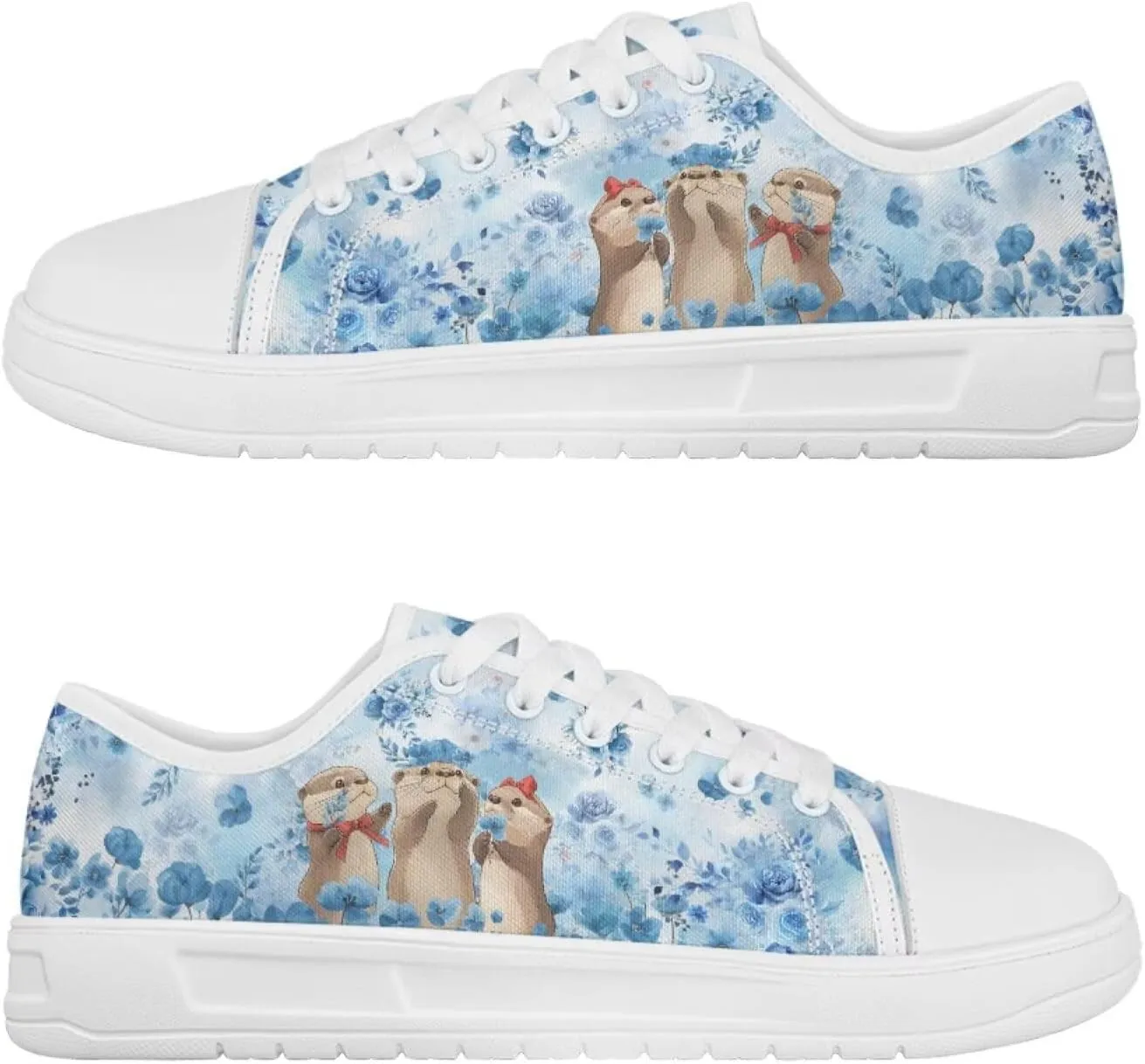 Blue Rose Women's Fashion Canvas Sneakers Tennis Shoes Low Top Walking Shoes with Thick White Sole US 5.5-13.5