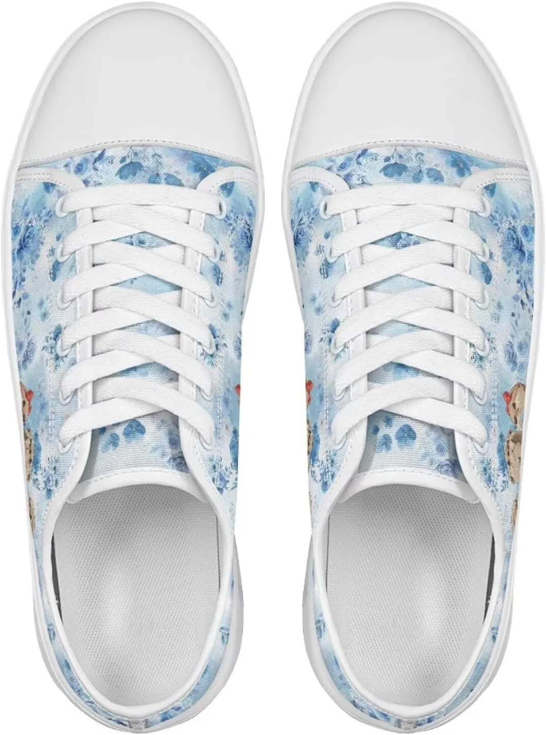 Blue Rose Women's Fashion Canvas Sneakers Tennis Shoes Low Top Walking Shoes with Thick White Sole US 5.5-13.5