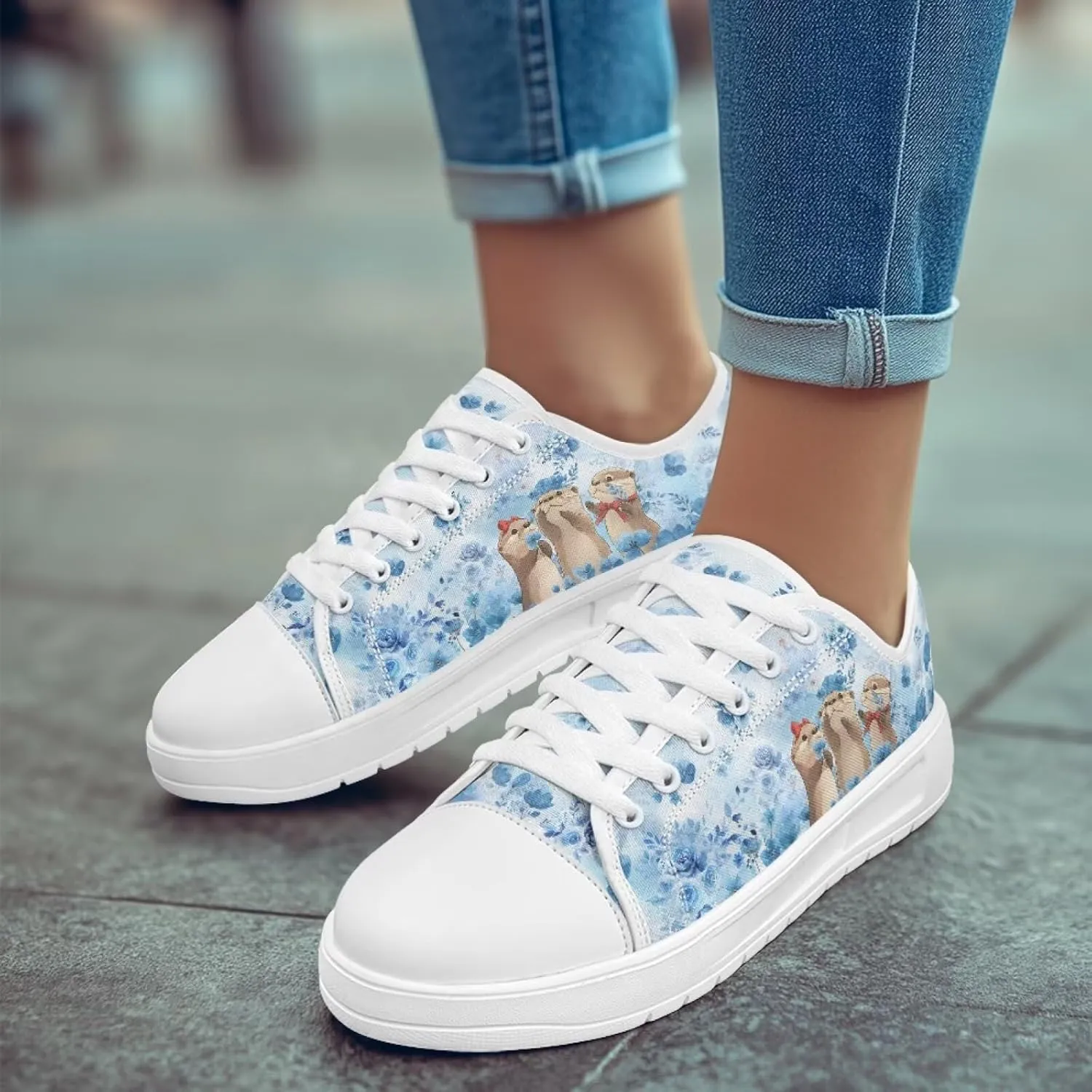 Blue Rose Women's Fashion Canvas Sneakers Tennis Shoes Low Top Walking Shoes with Thick White Sole US 5.5-13.5