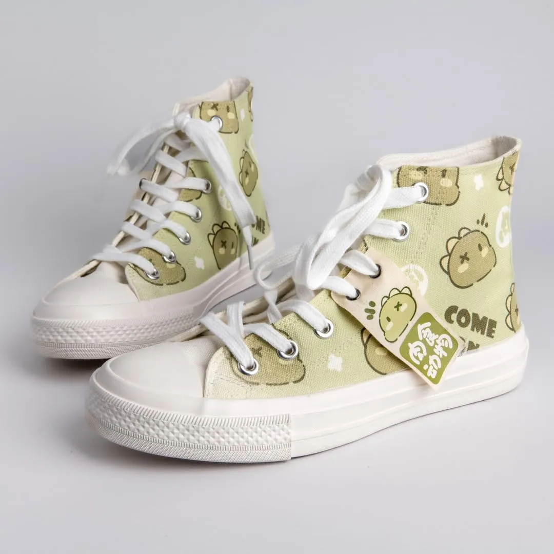 Bobo's House Womens Shoes Cheerful Dinosaur High Top Fashion Sneakers Walking Shoes Women Kawaii Accessories White Canvas Shoes