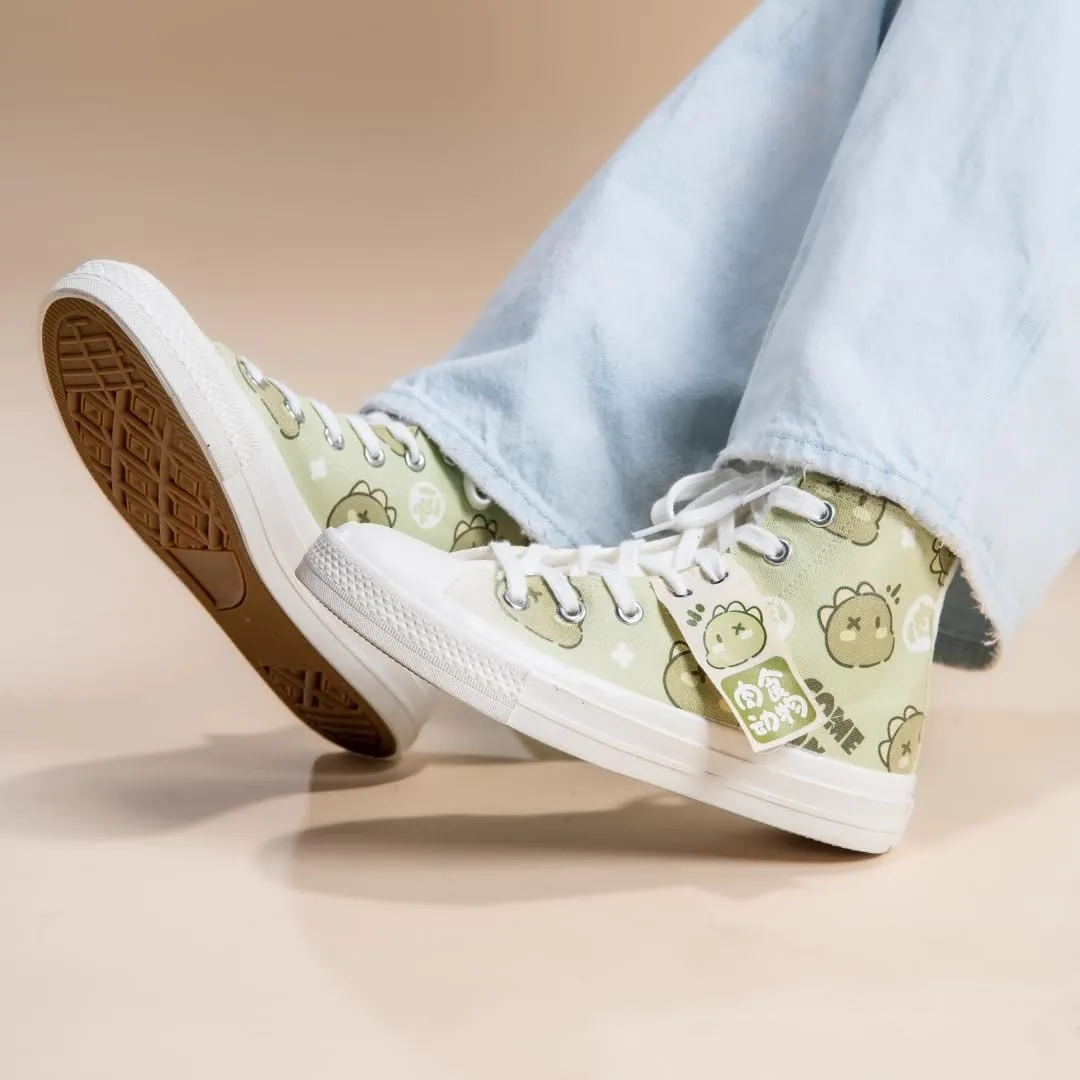 Bobo's House Womens Shoes Cheerful Dinosaur High Top Fashion Sneakers Walking Shoes Women Kawaii Accessories White Canvas Shoes