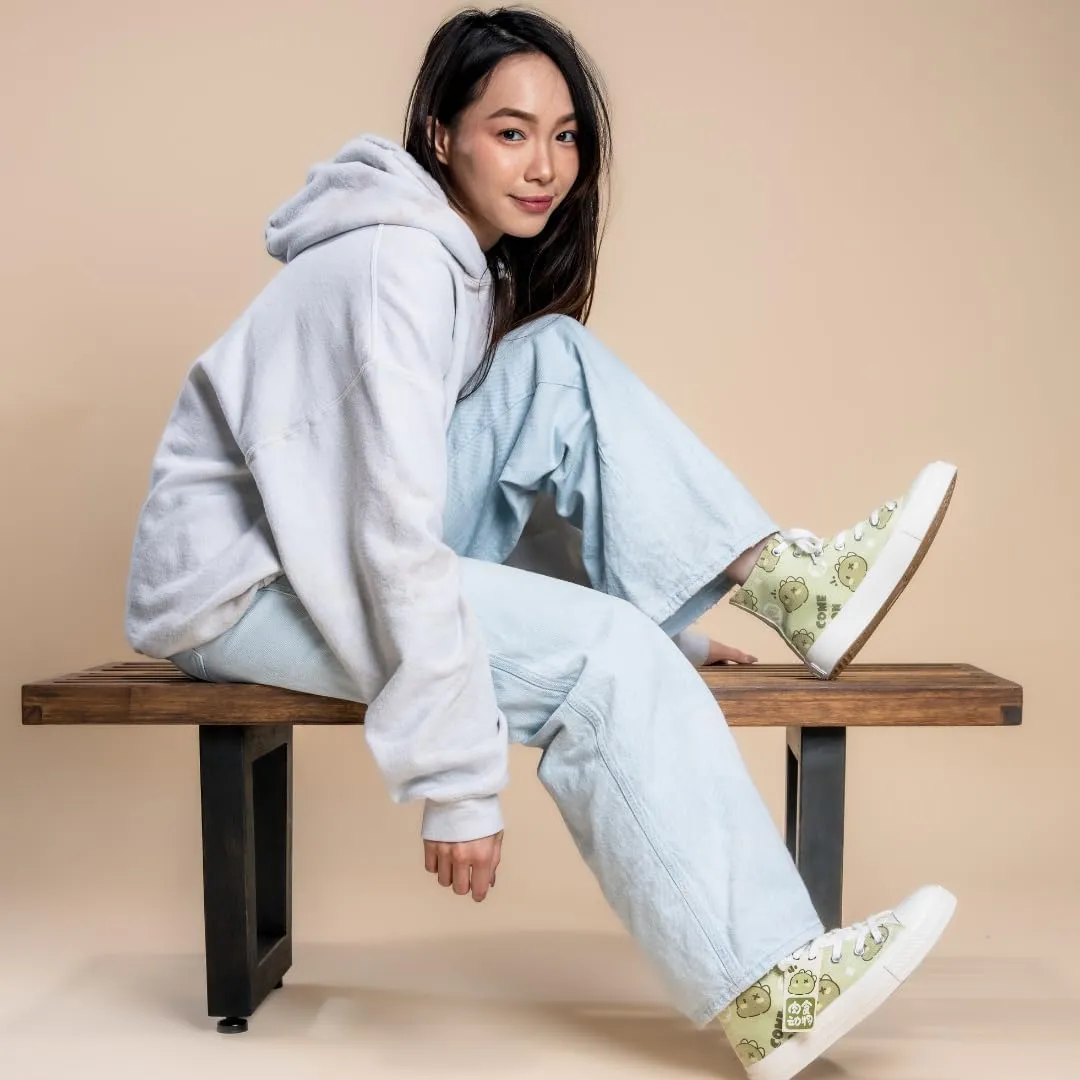 Bobo's House Womens Shoes Cheerful Dinosaur High Top Fashion Sneakers Walking Shoes Women Kawaii Accessories White Canvas Shoes