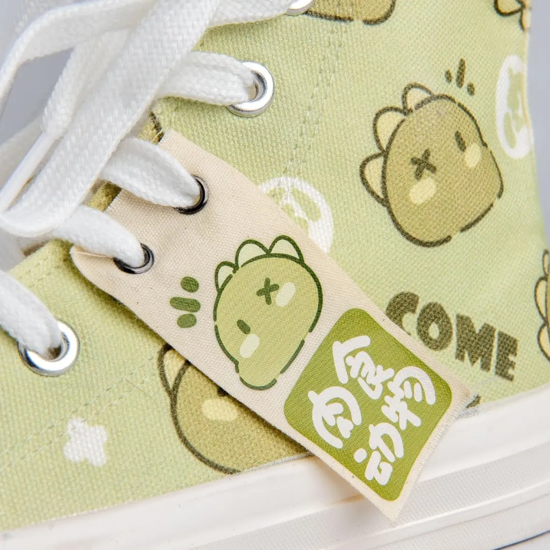 Bobo's House Womens Shoes Cheerful Dinosaur High Top Fashion Sneakers Walking Shoes Women Kawaii Accessories White Canvas Shoes