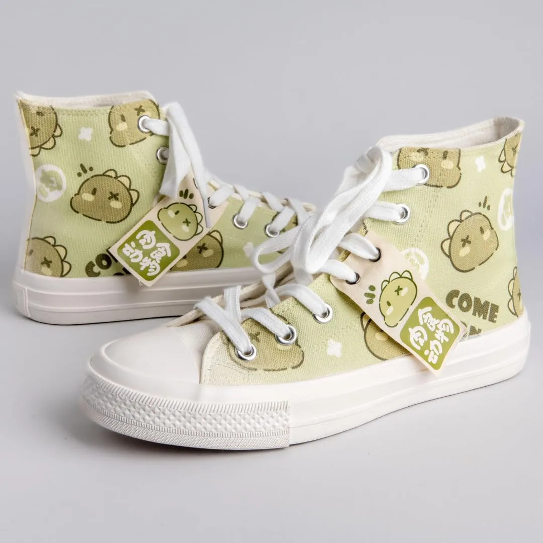 Bobo's House Womens Shoes Cheerful Dinosaur High Top Fashion Sneakers Walking Shoes Women Kawaii Accessories White Canvas Shoes