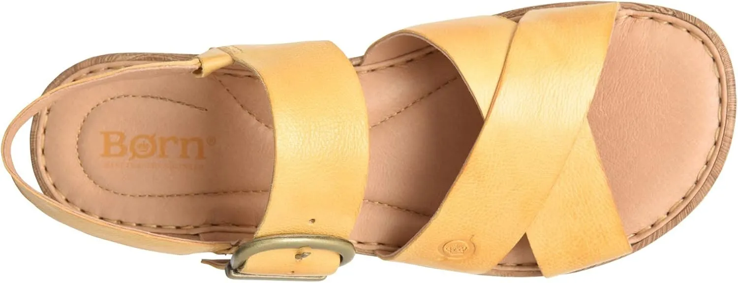BORN Womens Buckle Leather Flatform Sandals