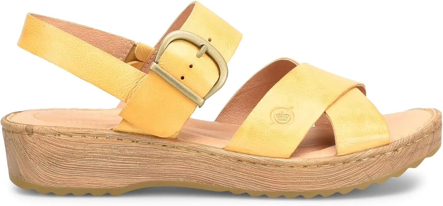 BORN Womens Buckle Leather Flatform Sandals