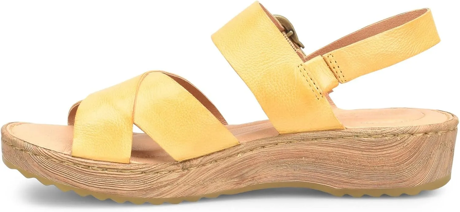 BORN Womens Buckle Leather Flatform Sandals