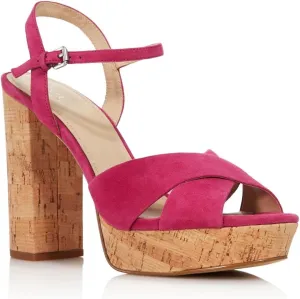 botkier Womens Pink Ankle Strap Padded Plateau Round Toe Block Heel Buckle Leather Dress Sandals Shoes 8.5