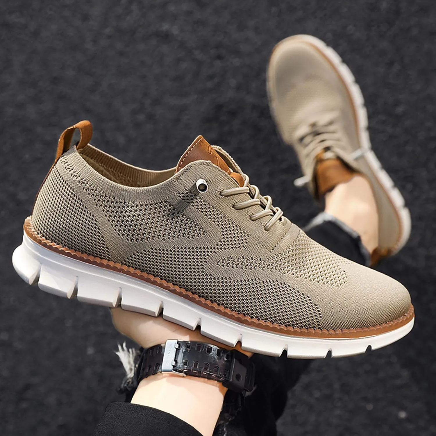 Breeze Men's Urban Ultra Comfortable Mesh Dress Sneakers - Business Casual Walking Shoes (Khaki, 11)