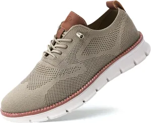 Breeze Men's Urban Ultra Comfortable Mesh Dress Sneakers - Business Casual Walking Shoes (Khaki, 11)