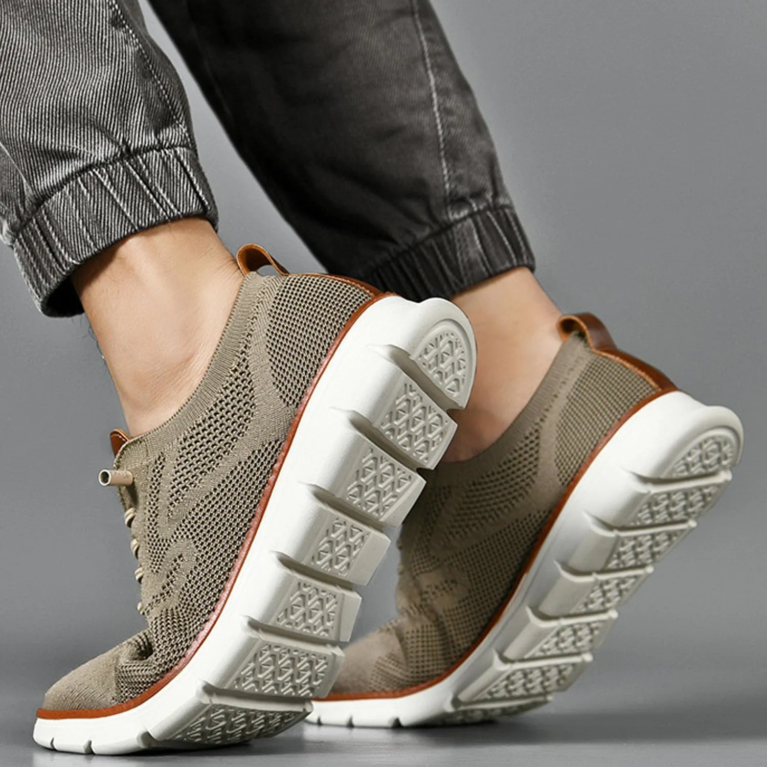 Breeze Men's Urban Ultra Comfortable Mesh Dress Sneakers - Business Casual Walking Shoes (Khaki, 11)