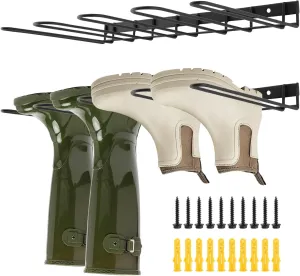 CALIDAKA 4 Pair Boot Rack Wader Hangers for Boot Metal Wall Mounted Shoe Rack Tall Shoe Holder for Closet Boots Trays for Entryway,Garage (Color:Black)