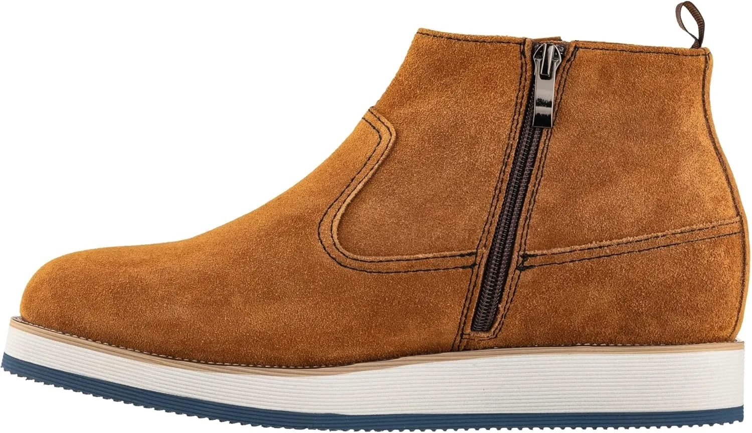 CALTO Men's Invisible Height Increasing Elevator Shoes - Khaki Brown Nubuck Leather Mid-top Zipper Boots - 3 Inches Taller - Y30023- Size 7.5 D(M) US