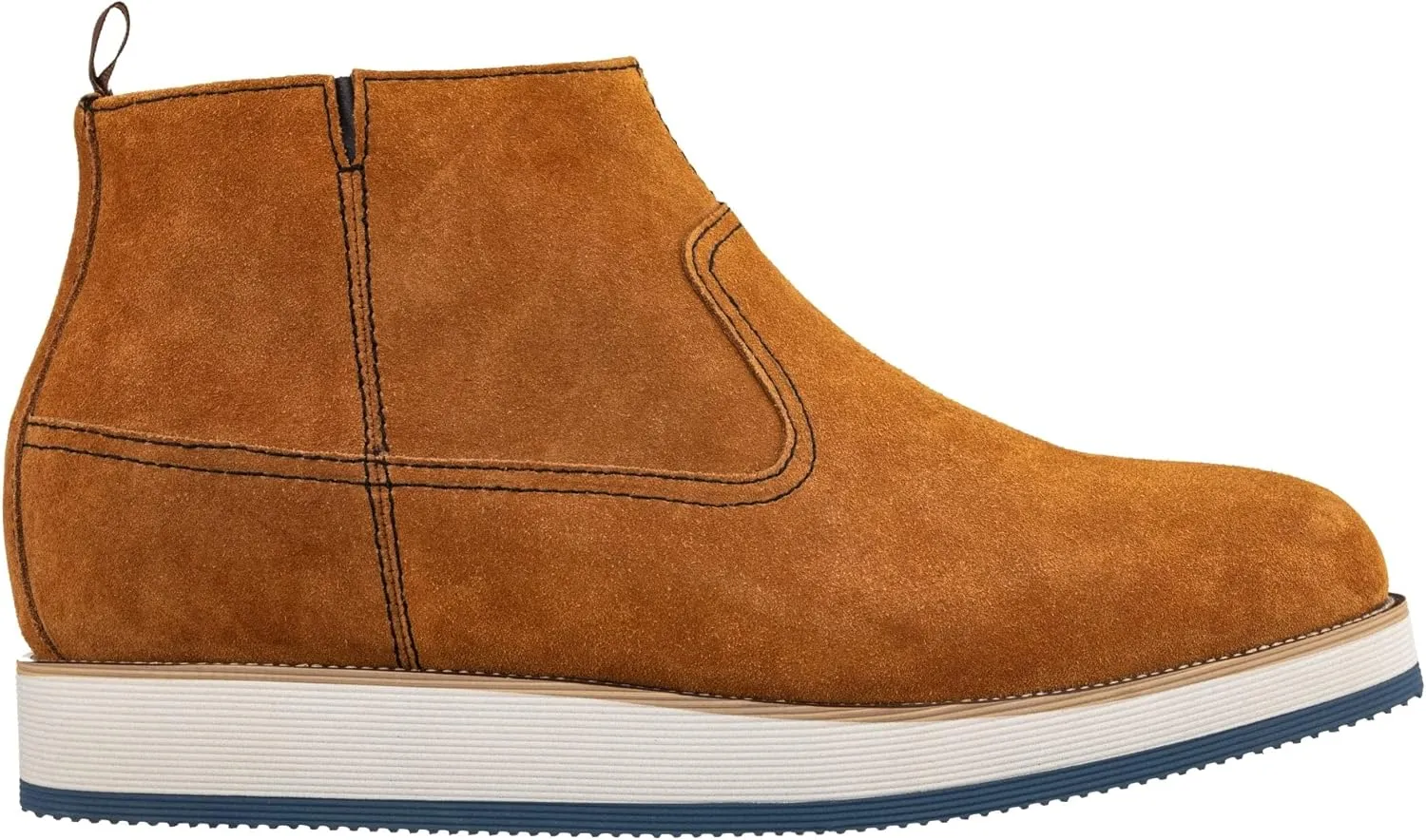 CALTO Men's Invisible Height Increasing Elevator Shoes - Khaki Brown Nubuck Leather Mid-top Zipper Boots - 3 Inches Taller - Y30023- Size 7.5 D(M) US