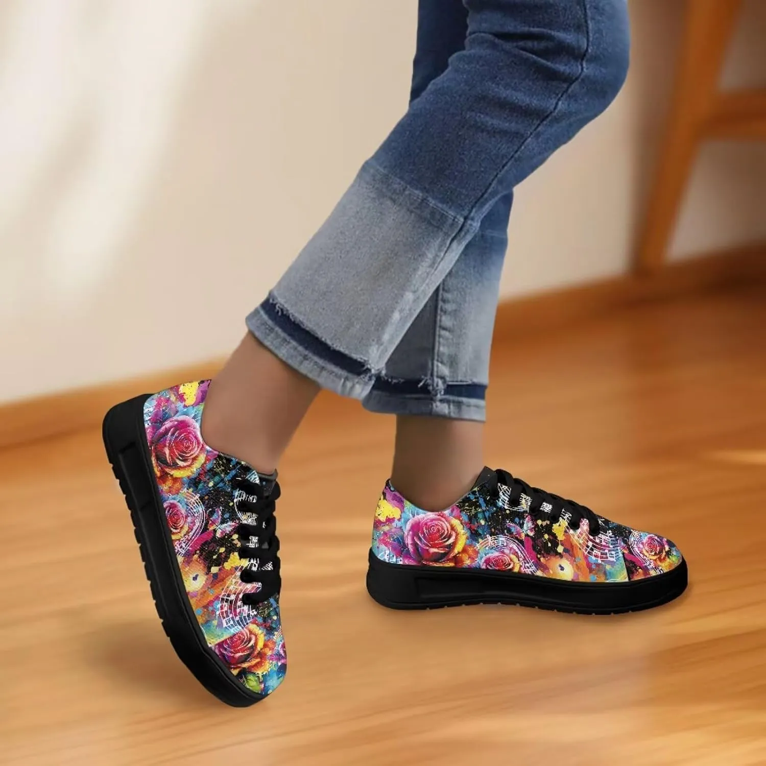 Canvas Sneakers for Women Low Top Lace Up Shoes Comfortable Canvas Tennis Shoes with Anti Skid EVA Sole Dressy Flats