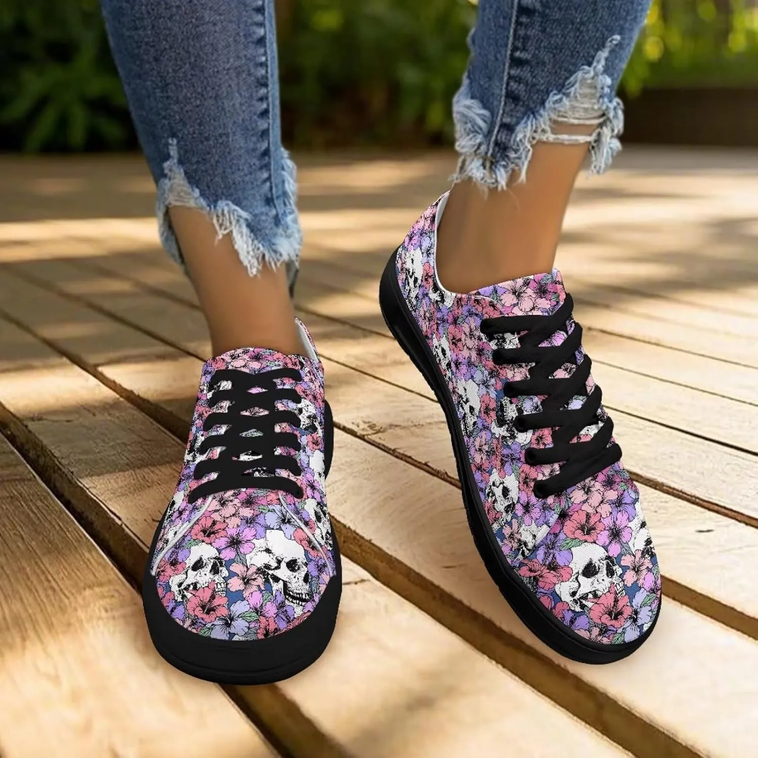 Canvas Sneakers for Women Low Top Lace Up Shoes Comfortable Canvas Tennis Shoes with Anti Skid EVA Sole Dressy Flats