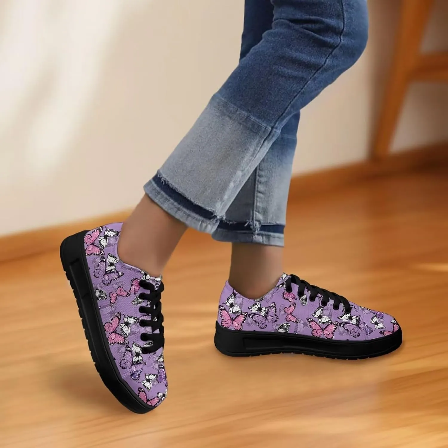 Canvas Sneakers for Women Low Top Lace Up Shoes Comfortable Canvas Tennis Shoes with Anti Skid EVA Sole Dressy Flats