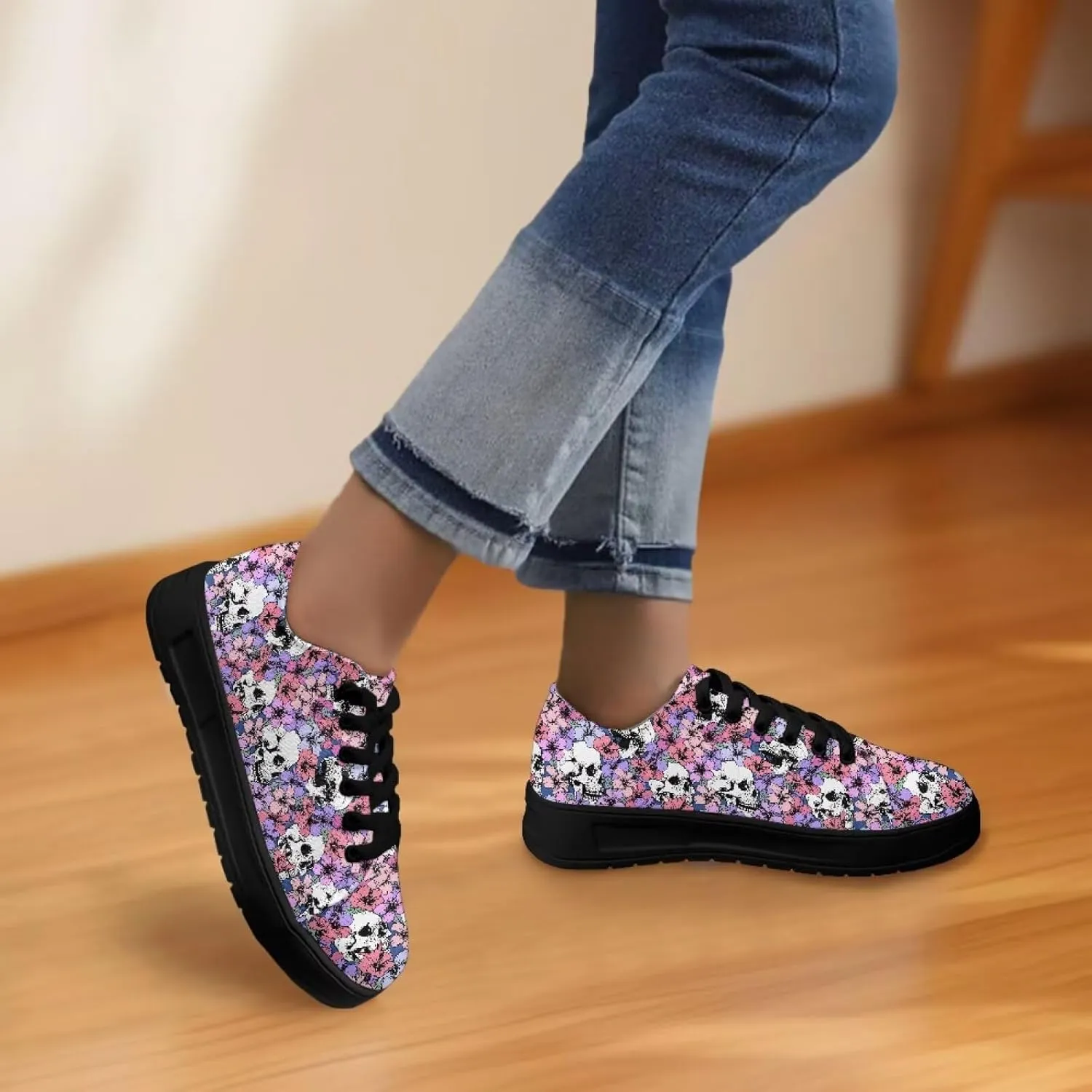 Canvas Sneakers for Women Low Top Lace Up Shoes Comfortable Canvas Tennis Shoes with Anti Skid EVA Sole Dressy Flats