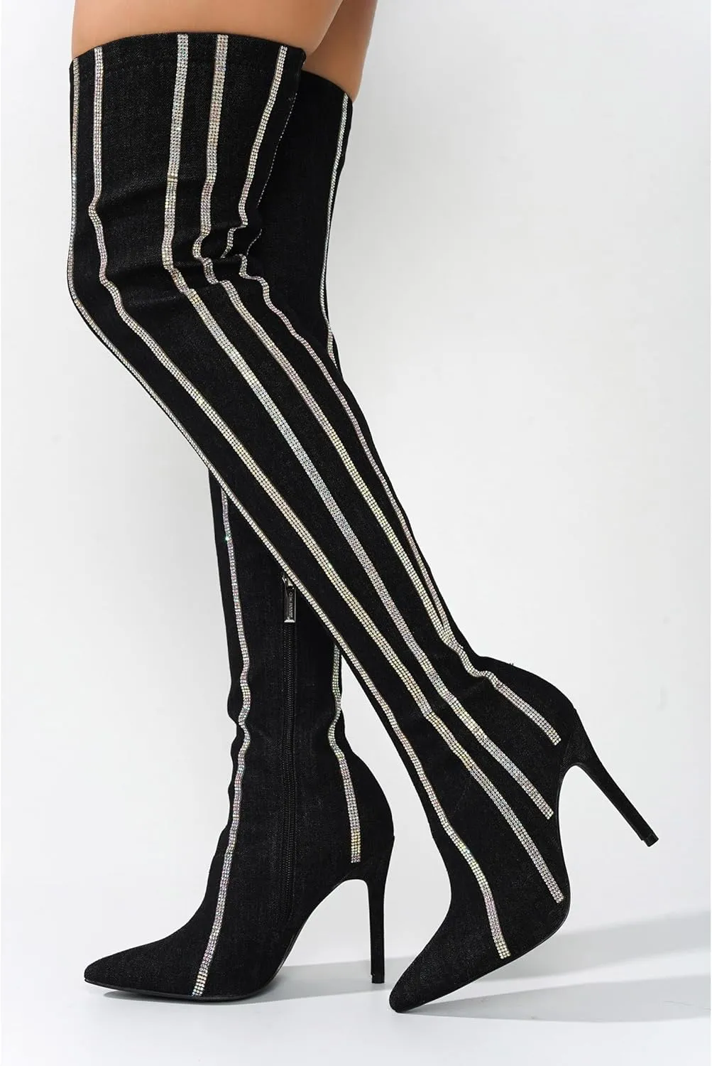 Cape Robbin Hidenim Rhinestone Thigh High Stiletto Boots (Hidenim)