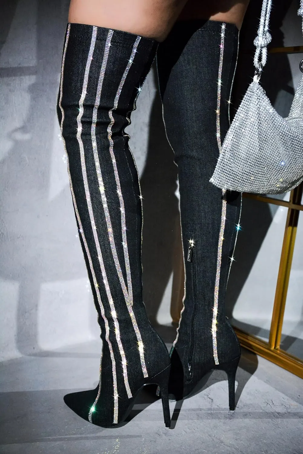 Cape Robbin Hidenim Rhinestone Thigh High Stiletto Boots (Hidenim)