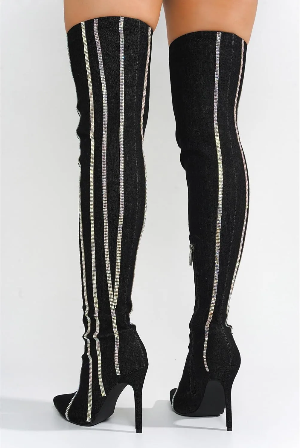 Cape Robbin Hidenim Rhinestone Thigh High Stiletto Boots (Hidenim)