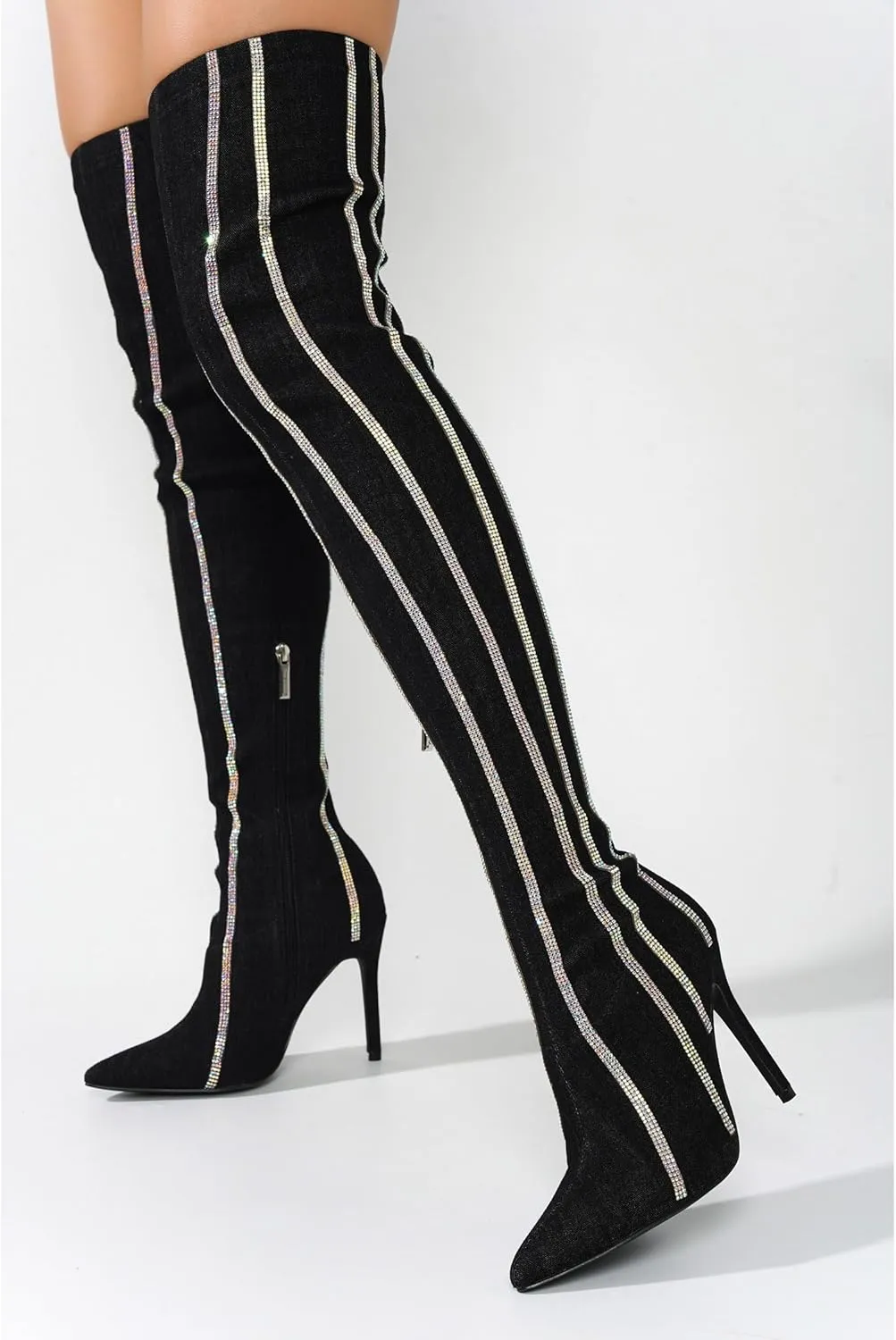 Cape Robbin Hidenim Rhinestone Thigh High Stiletto Boots (Hidenim)