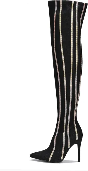 Cape Robbin Hidenim Rhinestone Thigh High Stiletto Boots (Hidenim)
