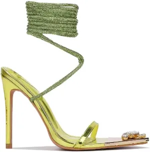 Cape Robbin Women's Rhinestone Lace Up Strappy Ankle Strap High Heel Sandals