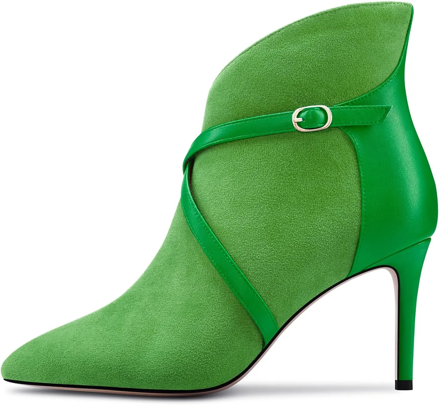 Castamere Womens High Heel Pointed Toe Ankle Boots Short Bootie Cross-Strap Zipper Patchwork Prom Sexy 3.2 Inches Heels