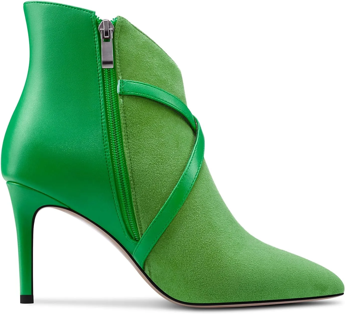 Castamere Womens High Heel Pointed Toe Ankle Boots Short Bootie Cross-Strap Zipper Patchwork Prom Sexy 3.2 Inches Heels