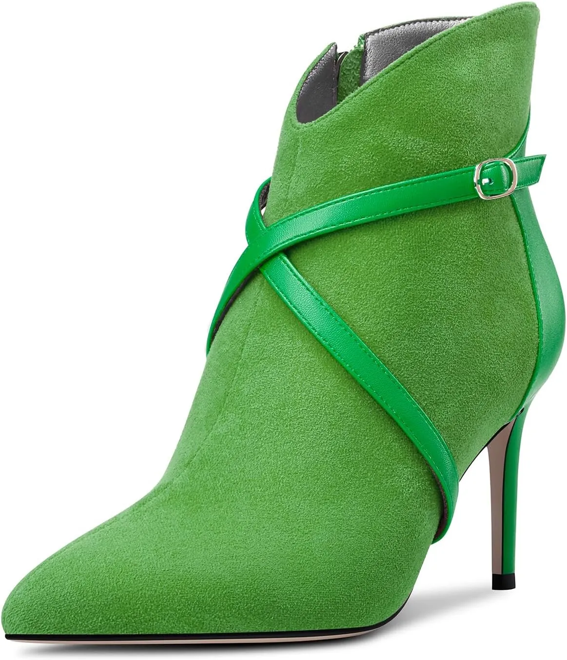Castamere Womens High Heel Pointed Toe Ankle Boots Short Bootie Cross-Strap Zipper Patchwork Prom Sexy 3.2 Inches Heels