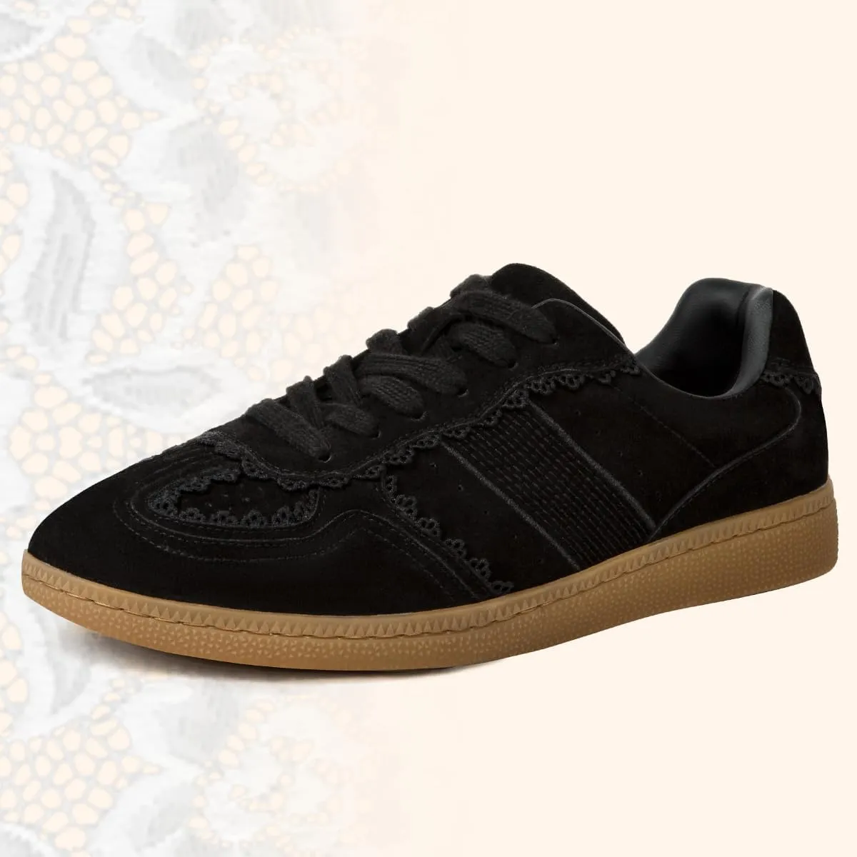 Casual Sneakers for Women Lace Detail – Elegant Ribbon Lace-Up Fashion Sneakers with Leather Upper Memory Foam Insole and Slip On Trendy Casual Shoes for Women