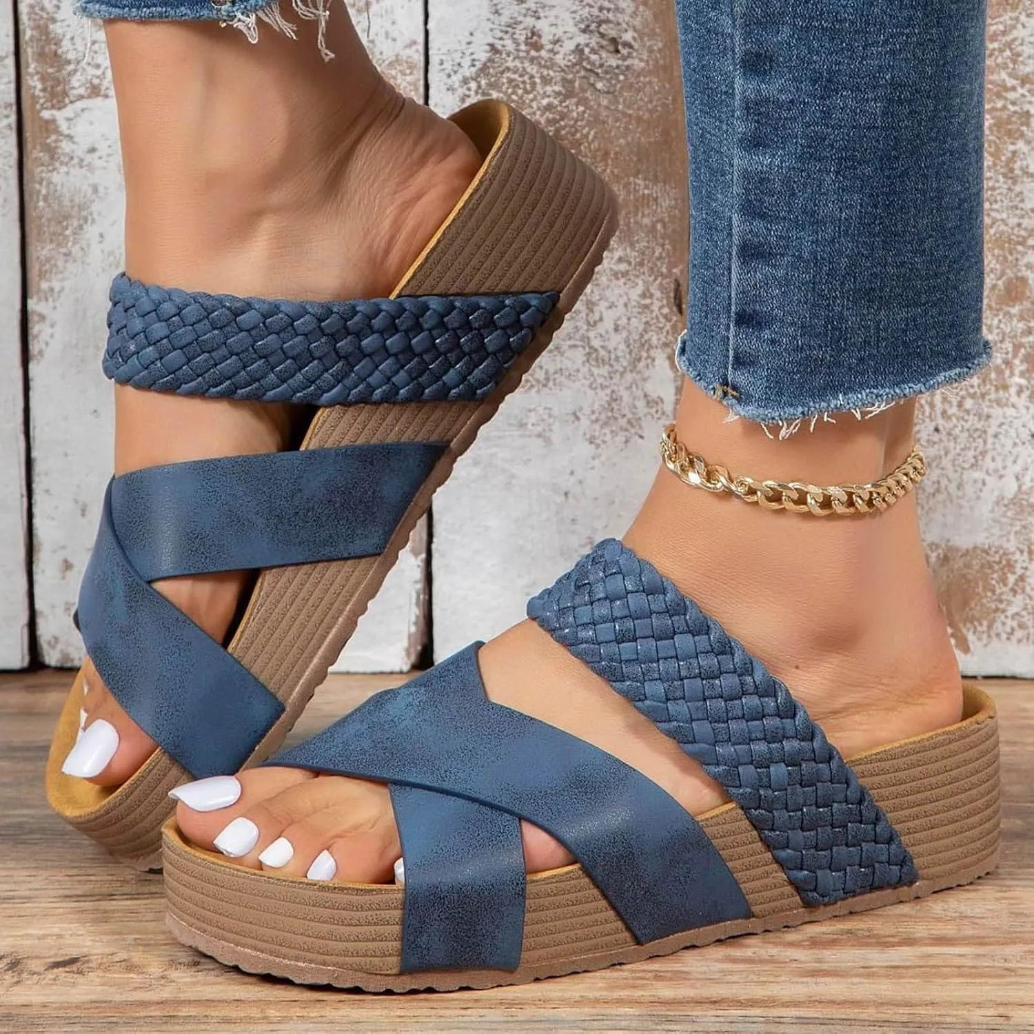 Casual Wedge Sandals Women's Thick Soled Hollow Comfortable And Lightweight Outdoor Beach Slippers Casual Outdoor Open