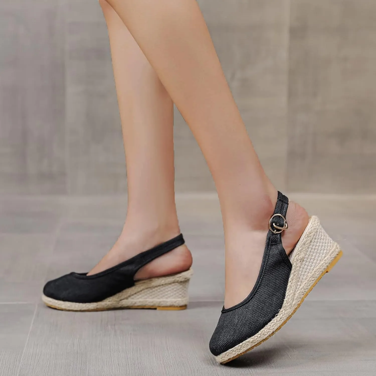 Closed Toe Espadrilles Wedges, Low Wedge Sandals for Women Adjustable Ankle Strap Comfortable Sandals for Women Walking Slip On Office Work Shoes Casual Breathable Beach Wedding Sandal
