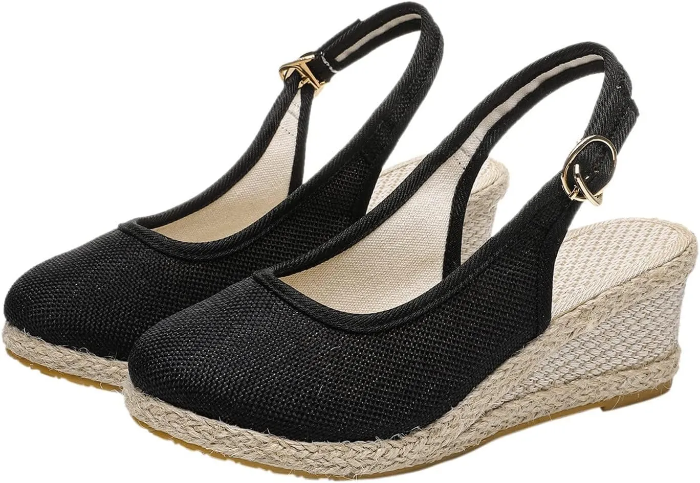 Closed Toe Espadrilles Wedges, Low Wedge Sandals for Women Adjustable Ankle Strap Comfortable Sandals for Women Walking Slip On Office Work Shoes Casual Breathable Beach Wedding Sandal