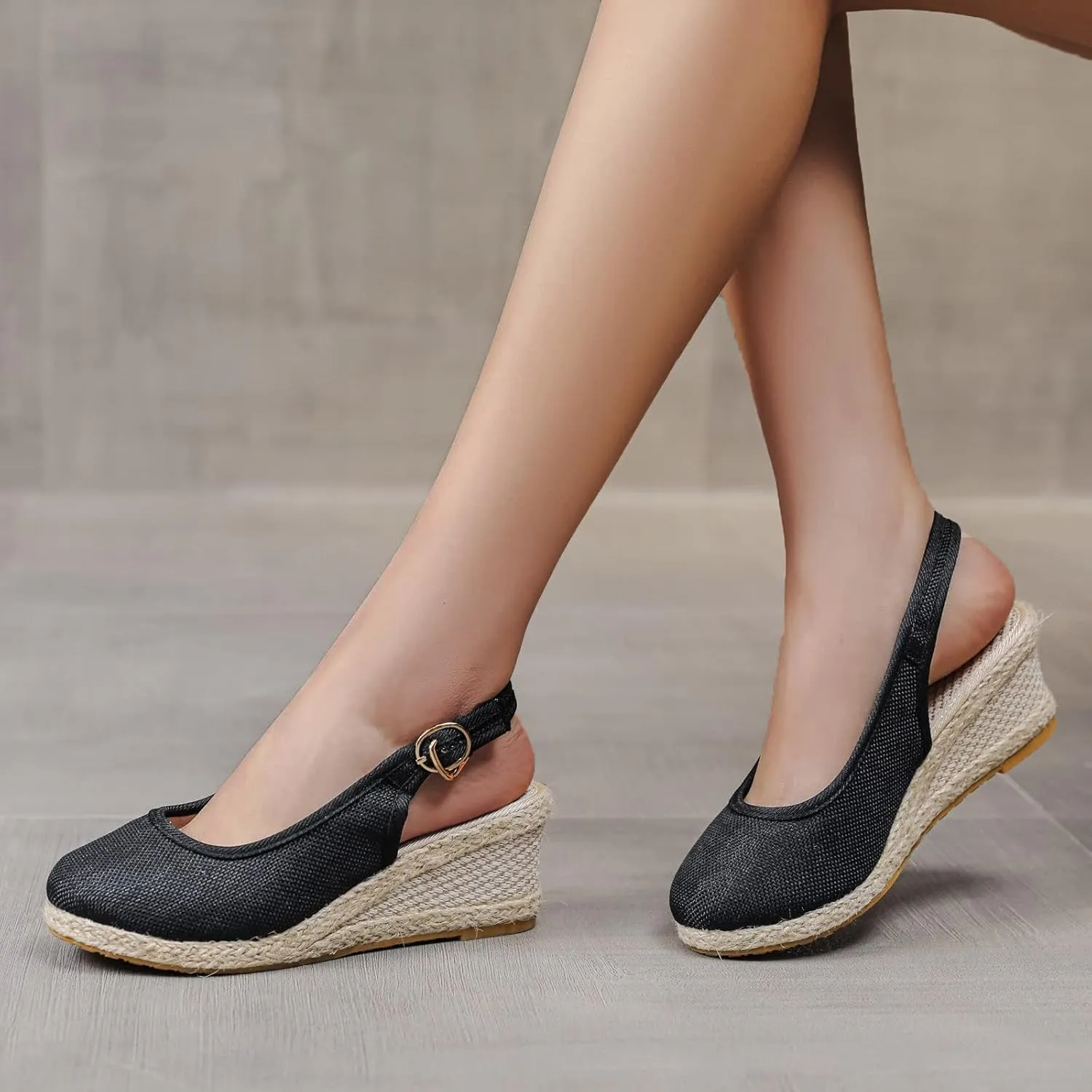 Closed Toe Espadrilles Wedges, Low Wedge Sandals for Women Adjustable Ankle Strap Comfortable Sandals for Women Walking Slip On Office Work Shoes Casual Breathable Beach Wedding Sandal