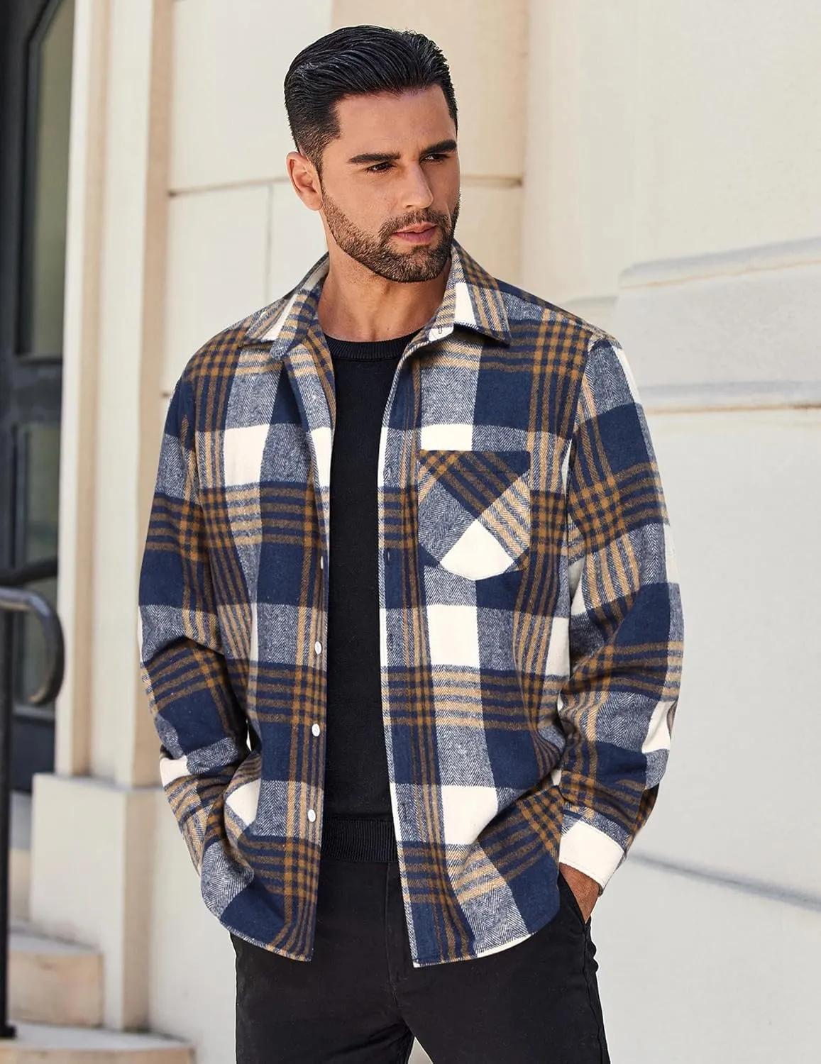 COOFANDY Mens Flannel Shirt Long Sleeve Lightweight Plaid Shirt Casual Button Down Shirts Jacket